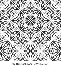 Stylish texture with figures from lines.
Abstract geometric black and white pattern for web page, textures, card, poster, fabric, textile. Monochrome graphic repeating design. 