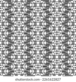 Stilvolle Textur mit Figuren aus Linien.
Abstraktes geometrisches Schwarz-Weiß-Muster für Webseiten, Texturen, Karten, Plakate, Gewebe, Textilien. Monochrome grafische Wiederholungsdesign. 