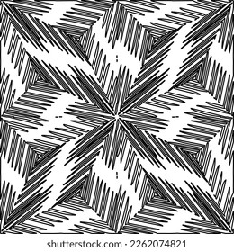 Stylish texture with figures from lines.
Abstract geometric black and white pattern for web page, textures, card, poster, fabric, textile. Monochrome graphic repeating design. 
