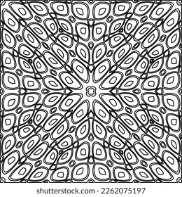 Stylish texture with figures from lines.
Abstract geometric black and white pattern for web page, textures, card, poster, fabric, textile. Monochrome graphic repeating design. 
