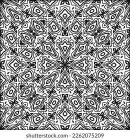 Stylish texture with figures from lines.
Abstract geometric black and white pattern for web page, textures, card, poster, fabric, textile. Monochrome graphic repeating design. 
