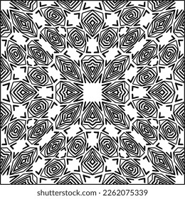Stylish texture with figures from lines.
Abstract geometric black and white pattern for web page, textures, card, poster, fabric, textile. Monochrome graphic repeating design. 
