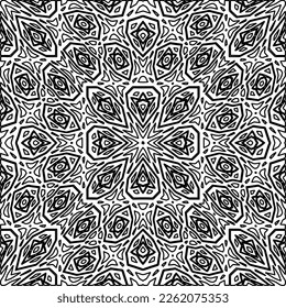 Stylish texture with figures from lines.
Abstract geometric black and white pattern for web page, textures, card, poster, fabric, textile. Monochrome graphic repeating design. 
