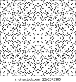 Stylish texture with figures from lines.
Abstract geometric black and white pattern for web page, textures, card, poster, fabric, textile. Monochrome graphic repeating design. 
