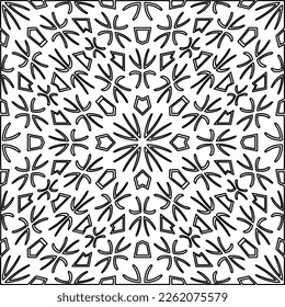 Stylish texture with figures from lines.
Abstract geometric black and white pattern for web page, textures, card, poster, fabric, textile. Monochrome graphic repeating design. 
