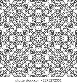 Stilvolle Textur mit Figuren aus Linien.
Abstraktes geometrisches Schwarz-Weiß-Muster für Webseiten, Texturen, Karten, Plakate, Gewebe, Textilien. Monochrome grafische Wiederholungsdesign. 
