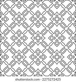 Stylish texture with figures from lines.
Abstract geometric black and white pattern for web page, textures, card, poster, fabric, textile. Monochrome graphic repeating design. 