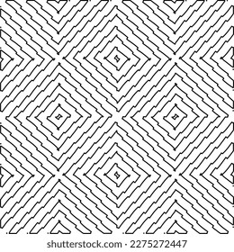 Stilvolle Textur mit Figuren aus Linien.
Abstraktes geometrisches Schwarz-Weiß-Muster für Webseiten, Texturen, Karten, Plakate, Gewebe, Textilien. Monochrome grafische Wiederholungsdesign. 