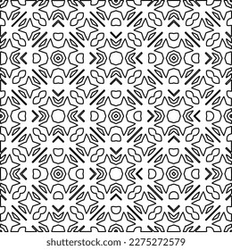Stilvolle Textur mit Figuren aus Linien.
Abstraktes geometrisches Schwarz-Weiß-Muster für Webseiten, Texturen, Karten, Plakate, Gewebe, Textilien. Monochrome grafische Wiederholungsdesign. 