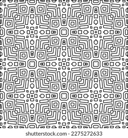 Stylish texture with figures from lines.
Abstract geometric black and white pattern for web page, textures, card, poster, fabric, textile. Monochrome graphic repeating design. 