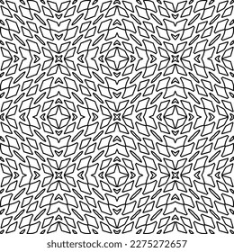 Stylish texture with figures from lines.
Abstract geometric black and white pattern for web page, textures, card, poster, fabric, textile. Monochrome graphic repeating design. 