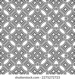 Stylish texture with figures from lines.
Abstract geometric black and white pattern for web page, textures, card, poster, fabric, textile. Monochrome graphic repeating design. 
