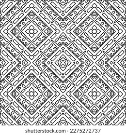 Stylish texture with figures from lines.
Abstract geometric black and white pattern for web page, textures, card, poster, fabric, textile. Monochrome graphic repeating design. 