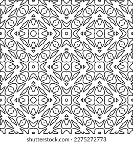 Stylish texture with figures from lines.
Abstract geometric black and white pattern for web page, textures, card, poster, fabric, textile. Monochrome graphic repeating design. 