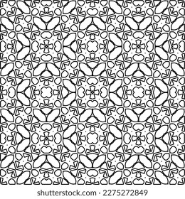 Stylish texture with figures from lines.
Abstract geometric black and white pattern for web page, textures, card, poster, fabric, textile. Monochrome graphic repeating design. 
