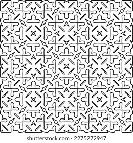 Stylish texture with figures from lines.
Abstract geometric black and white pattern for web page, textures, card, poster, fabric, textile. Monochrome graphic repeating design. 