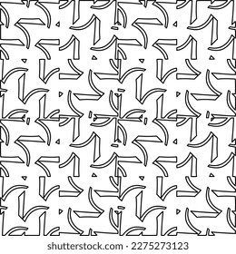 Stylish texture with figures from lines.
Abstract geometric black and white pattern for web page, textures, card, poster, fabric, textile. Monochrome graphic repeating design. 