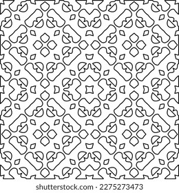 Stylish texture with figures from lines.
Abstract geometric black and white pattern for web page, textures, card, poster, fabric, textile. Monochrome graphic repeating design. 