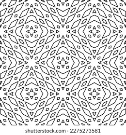 Stylish texture with figures from lines.
Abstract geometric black and white pattern for web page, textures, card, poster, fabric, textile. Monochrome graphic repeating design. 