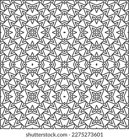 Stylish texture with figures from lines.
Abstract geometric black and white pattern for web page, textures, card, poster, fabric, textile. Monochrome graphic repeating design. 