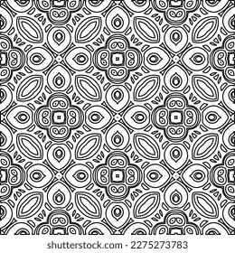 Stylish texture with figures from lines.
Abstract geometric black and white pattern for web page, textures, card, poster, fabric, textile. Monochrome graphic repeating design. 