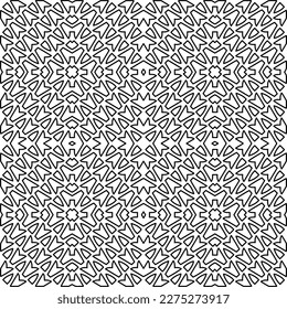 Stylish texture with figures from lines.
Abstract geometric black and white pattern for web page, textures, card, poster, fabric, textile. Monochrome graphic repeating design. 