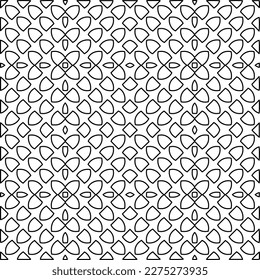 Stylish texture with figures from lines.
Abstract geometric black and white pattern for web page, textures, card, poster, fabric, textile. Monochrome graphic repeating design. 