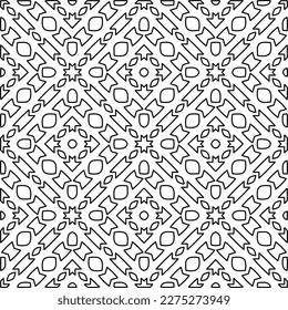 Stylish texture with figures from lines.
Abstract geometric black and white pattern for web page, textures, card, poster, fabric, textile. Monochrome graphic repeating design. 