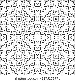 Stylish texture with figures from lines.
Abstract geometric black and white pattern for web page, textures, card, poster, fabric, textile. Monochrome graphic repeating design. 