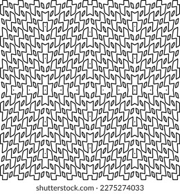 Stylish texture with figures from lines.
Abstract geometric black and white pattern for web page, textures, card, poster, fabric, textile. Monochrome graphic repeating design. 