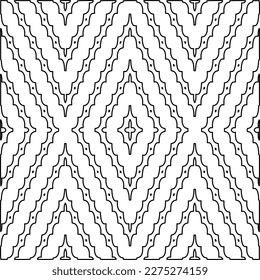 Stylish texture with figures from lines.
Abstract geometric black and white pattern for web page, textures, card, poster, fabric, textile. Monochrome graphic repeating design. 