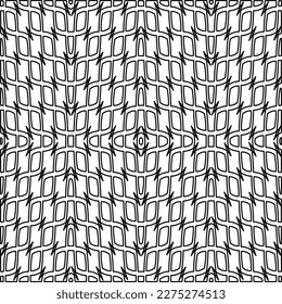 Stylish texture with figures from lines.
Abstract geometric black and white pattern for web page, textures, card, poster, fabric, textile. Monochrome graphic repeating design. 