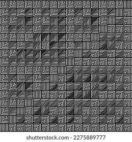 Stylish texture with figures from lines.
Abstract geometric black and white pattern for web page, textures, card, poster, fabric, textile. Monochrome graphic repeating design. 