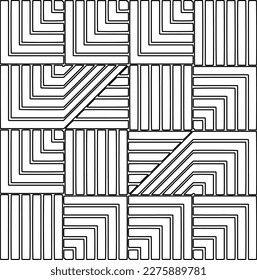 Stylish texture with figures from lines.
Abstract geometric black and white pattern for web page, textures, card, poster, fabric, textile. Monochrome graphic repeating design. 