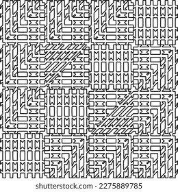 Stylish texture with figures from lines.
Abstract geometric black and white pattern for web page, textures, card, poster, fabric, textile. Monochrome graphic repeating design. 