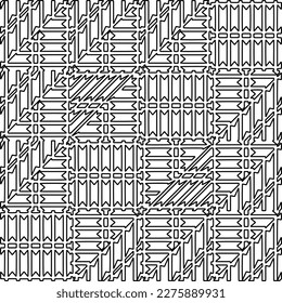 Stylish texture with figures from lines.
Abstract geometric black and white pattern for web page, textures, card, poster, fabric, textile. Monochrome graphic repeating design. 
