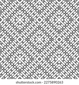 Stylish texture with figures from lines.
Abstract geometric black and white pattern for web page, textures, card, poster, fabric, textile. Monochrome graphic repeating design. 