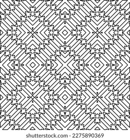 Stylish texture with figures from lines.
Abstract geometric black and white pattern for web page, textures, card, poster, fabric, textile. Monochrome graphic repeating design. 