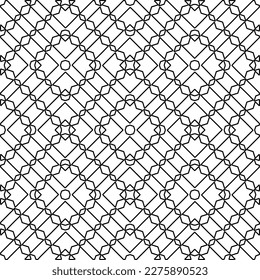 Stilvolle Textur mit Figuren aus Linien.
Abstraktes geometrisches Schwarz-Weiß-Muster für Webseiten, Texturen, Karten, Plakate, Gewebe, Textilien. Monochrome grafische Wiederholungsdesign. 