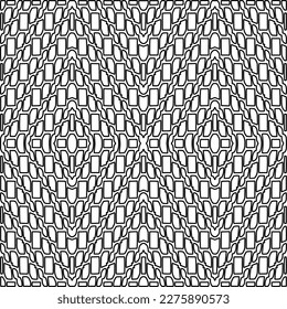 Stylish texture with figures from lines.
Abstract geometric black and white pattern for web page, textures, card, poster, fabric, textile. Monochrome graphic repeating design. 