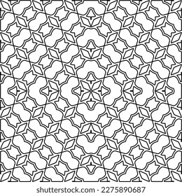 Stylish texture with figures from lines.
Abstract geometric black and white pattern for web page, textures, card, poster, fabric, textile. Monochrome graphic repeating design. 