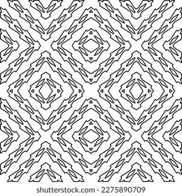 Stilvolle Textur mit Figuren aus Linien.
Abstraktes geometrisches Schwarz-Weiß-Muster für Webseiten, Texturen, Karten, Plakate, Gewebe, Textilien. Monochrome grafische Wiederholungsdesign. 