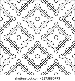 Stilvolle Textur mit Figuren aus Linien.
Abstraktes geometrisches Schwarz-Weiß-Muster für Webseiten, Texturen, Karten, Plakate, Gewebe, Textilien. Monochrome grafische Wiederholungsdesign. 