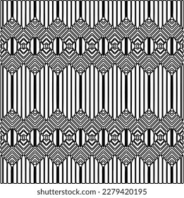 Stylish texture with figures from lines.
Abstract geometric black and white pattern for web page, textures, card, poster, fabric, textile. Monochrome graphic repeating design.