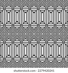 Stylish texture with figures from lines.
Abstract geometric black and white pattern for web page, textures, card, poster, fabric, textile. Monochrome graphic repeating design.