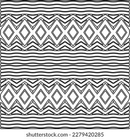 Stylish texture with figures from lines.
Abstract geometric black and white pattern for web page, textures, card, poster, fabric, textile. Monochrome graphic repeating design. 