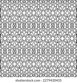 Stylish texture with figures from lines.
Abstract geometric black and white pattern for web page, textures, card, poster, fabric, textile. Monochrome graphic repeating design. 