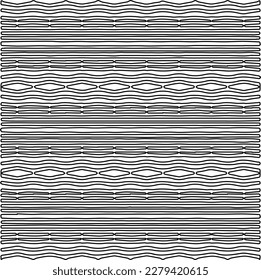 Stilvolle Textur mit Figuren aus Linien.
Abstraktes geometrisches Schwarz-Weiß-Muster für Webseiten, Texturen, Karten, Plakate, Gewebe, Textilien. Monochrome grafische Wiederholungsdesign. 