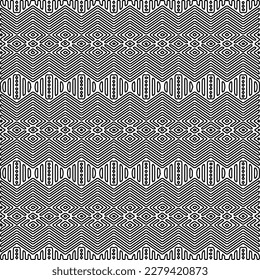 Textura elegante con figuras de líneas.
Resumen de patrones geométricos en blanco y negro para página web, texturas, tarjeta, afiche, tela, textil. Diseño repetitivo gráfico monocromo.