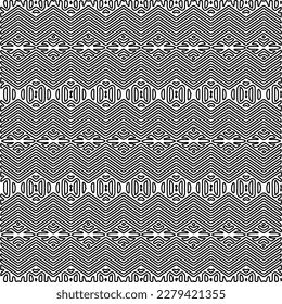 Stylish texture with figures from lines.
Abstract geometric black and white pattern for web page, textures, card, poster, fabric, textile. Monochrome graphic repeating design.